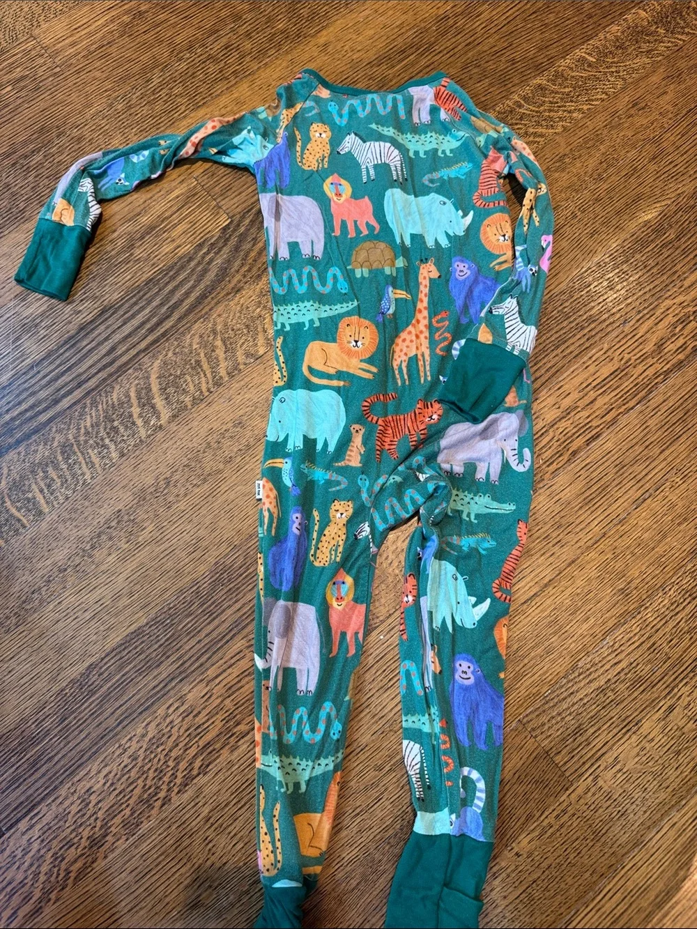 Little Sleepies Green Footie with Colorful Safari Animals